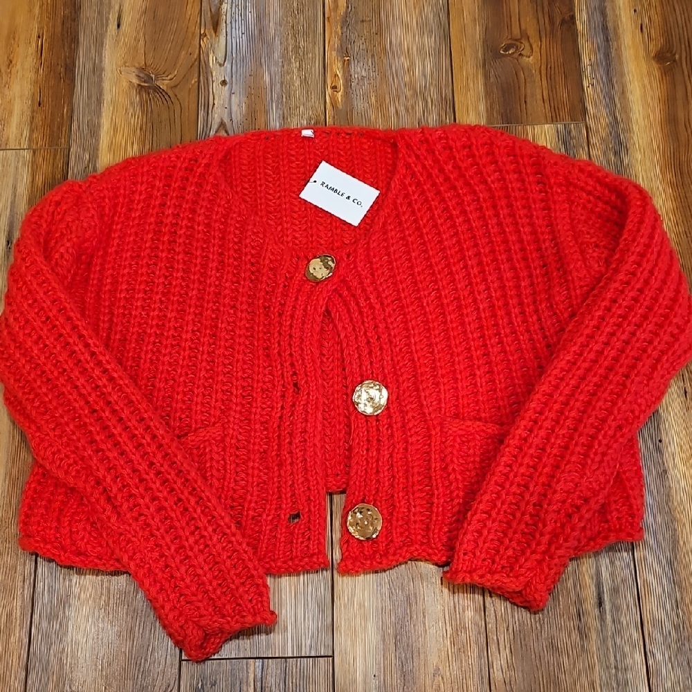 Vibrant Red Knit Cardigan by Ramble & Co